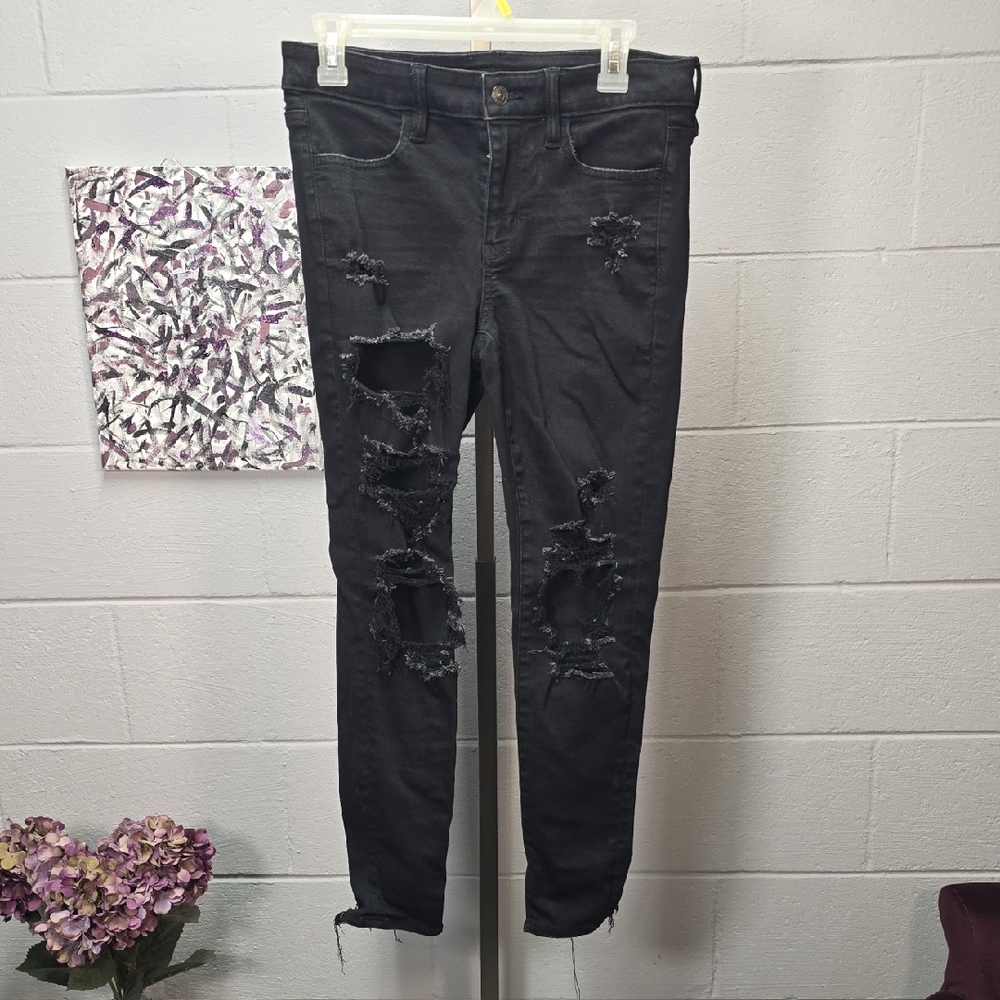 American Eagle Outfitters Black Distressed Skinny Jeans